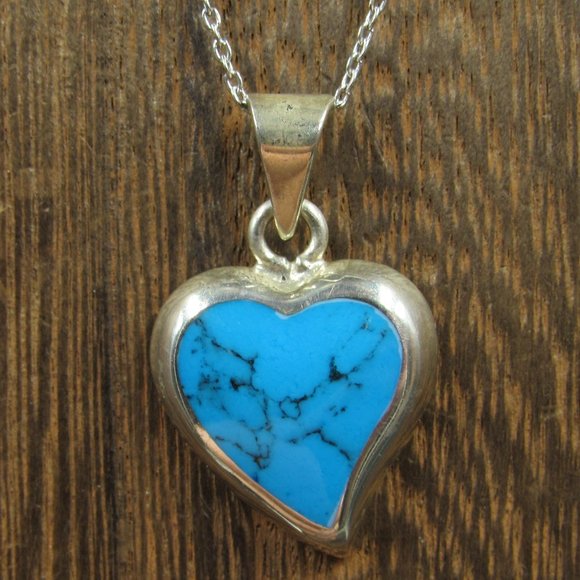 Jewelry - 16" Sterling Rustic Blue Inlay Heart Love Necklace